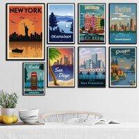 Travel Cities Landscape Canvas Painting,เนื้อเรื่องนิวยอร์ก,เนเธอร์แลนด์,มอสโก,ลอนดอน,โปสเตอร์และภาพพิมพ์สไตล์วินเทจ,ภาพผนังศิลปะ,ตกแต่งบ้านที่สมบูรณ์แบบ