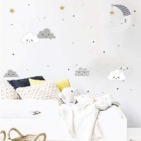 DOUCAI Moon Star Cloud สำหรับตกแต่งหน้าต่างห้องเด็กเนอร์ซเซอรี่ Hiasan Kamar ตกแต่งสติกเกอร์ตกแต่งบ้านรูปลอกผนัง