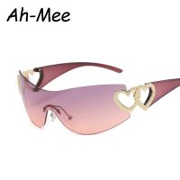 【CC】☋●♞  Rimless Sunglasses Gradient 2000S Wrap Around Glasses Punk Piece Goggles Oversized Fashion Shades