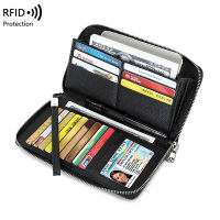 กระเป๋าสตางค์หนังแท้รุ่นใหม่ RFID ที่ใส่บัตรหลายใบกันขโมยกระเป๋าสตางค์ใบยาวกระเป๋าคลัทช์ขนาดใหญ่หนังวัวชั้นหนึ่ง -