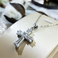 S925 Sterling Silver Pendant Necklace For Womens 3 A Zircon Cross Pendant Fine White Bizuteria Gemstone Silver 925 Jewelry