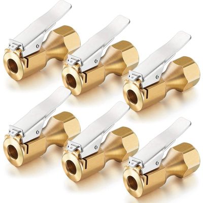6 Pieces Brass Air Chuck Open Flow Straight Tire Chuck with Clip for Tire Inflator Gauge Compressor Accessories