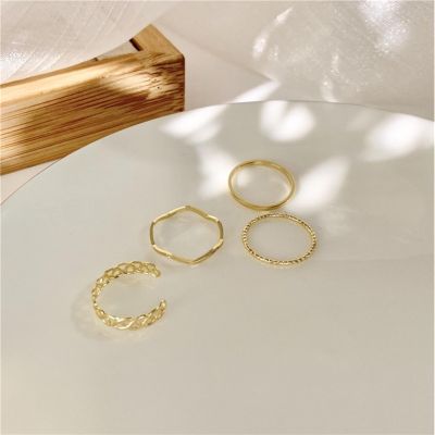 4pcsSet Korean Simple Ins Twist Wave Ring for Women Rings