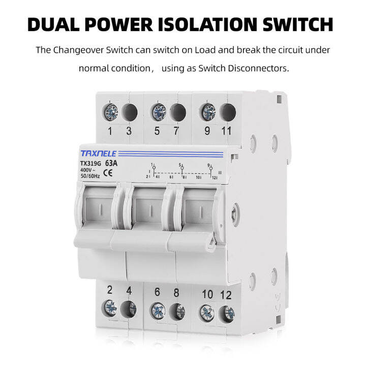 MTS Dual Power Manual Transfer Switch Interlock Circuit Breaker 3P 40A 63A Isolating Switch 230V