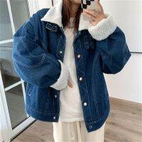 ZZOOI Alien Kitty S-L Women Thicken Jackets Jeanswear Loose Winter Lamb Wool Chic Denim Warm Casual Office Lady High Street Coats