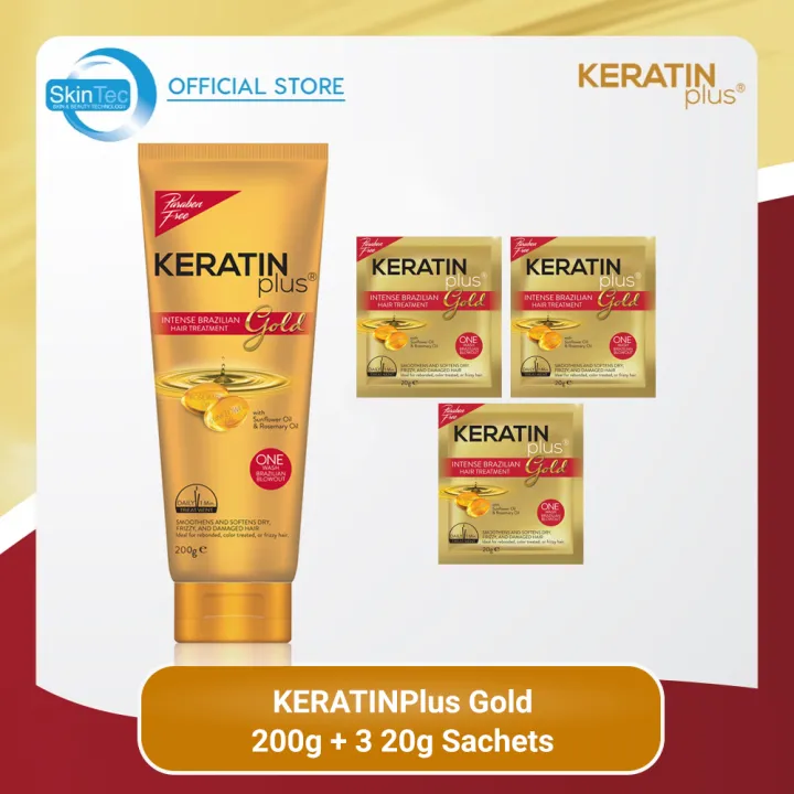 KeratinPlus GOLD Intense Brazilian Hair Treatment Tube (200g) + 3 ...