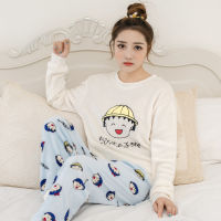 Winter Long Sleeve Thick Warm Flannel Pajama Sets for Women Cute Cartoon Flamingo Coral Velvet Sleepwear Pyjama Homewear Clothes