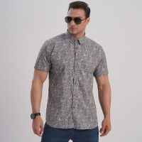 Summer new big yards mens short sleeve shirt fat easy leisure cashew flower shirt in Europe and the elastic character tide