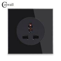 【❤】 vkysdo Coswall แผงกระจกคริสตัลสีดำ13A Universal Wall Power Socket Outlet Grounded With Child Protective Door R11 Series