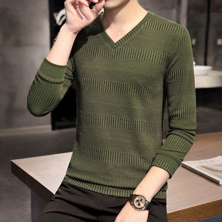 hnf531-sweater-for-men-solid-warm-comfortable-bottoming-shirt-v-neck-mens-slim-knitter-pullover-long-sleeve-korean-style-autumn-tops-2021-new