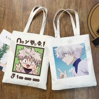 Hunter X Hunter Killua Anime กระเป๋าถือกระเป๋าสะพายไหล่สําหรับสตรีผ้าใบความจุขนาดใหญ่ Tote ใส่หนังสือ