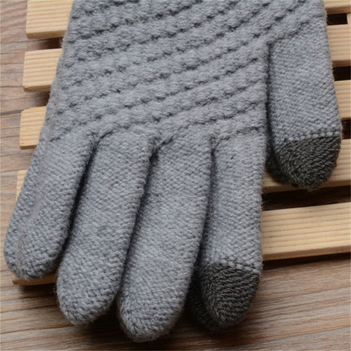 shiqinbaihuo-ถุงมือแบบเต็มนิ้วสำหรับผู้หญิง-ถุงมือถักกันหนาว