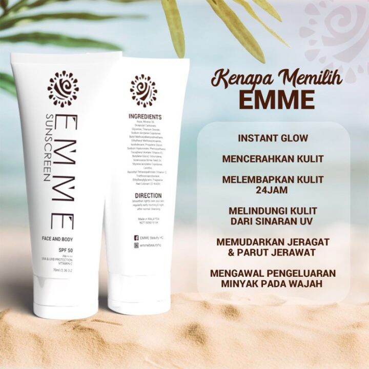 SUNSCREEN SPF50 BY EMME BEAUTY FOR FACE & BODY ready stock GLOWING