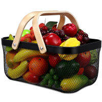 Mlinstudio Nordic Wrought Iron Storage Basket Basket Bintable Bin Kitchen Organizer พร้อมด้ามจับไม้