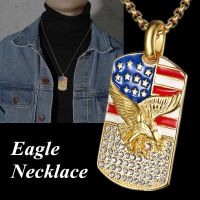 Hip Hop American Flag Eagle Pendant Necklace Stainless Steel Chain Military Soldier Necklace Men Punk Necklace