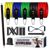 Pilates Workout Bar with 150LBS Resistance Bands Bodybuilding Muscle Fitness Stick Elastic Rubber Exercise Bands Pilates Bar Kit Exercise Bands