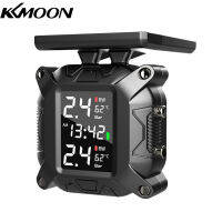 KKmoon ระบบตรวจสอบความดันลมยาง TPMS สำหรับรถจักรยานยนต์ IP67ชาร์จพลังงานแสงอาทิตย์แบบไร้สายกันน้ำพร้อมเซ็นเซอร์ภายนอก2ตัว TPMS แสดงความดันและอุณหภูมิแบบเรียลไทม์2ครั้ง