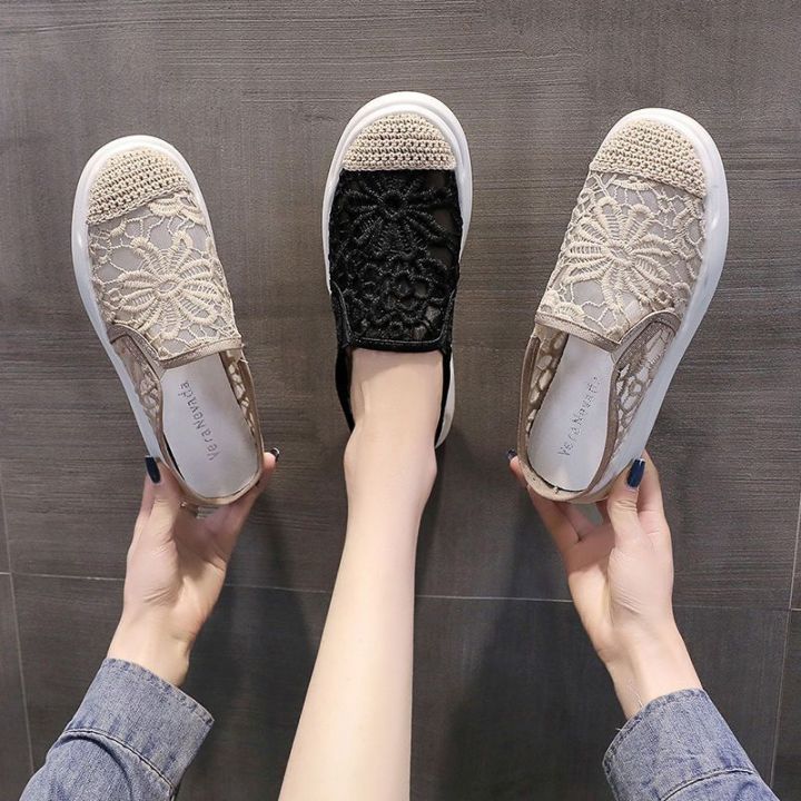 รองเท้าชาวประมงสไตล์ชาแนลขนาดเล็กปิดหัวครึ่งรองเท้าแตะผู้หญิงฤดูใบไม้ผลิ-2023-รองเท้าแตะแบบสวมครึ่งตัวใส่ด้านนอกแบบใหม่