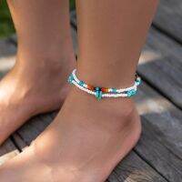 Salircon Bohemian Mixed Color Rice Bead Beaded Ankle Chain Trendy Geometric Natural Stone Anklets On Foot Summer Beach Jewelry