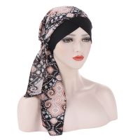 【YF】 2021 New Trendy chiffon printed flowers women inner hijabs cap muslim head scarf turban hat wear ladies wrap under hijab