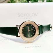 Đồng hồ nữ chính hãng SUNLIGHT Nga viền đá li ti quai xanh lá S325ARH