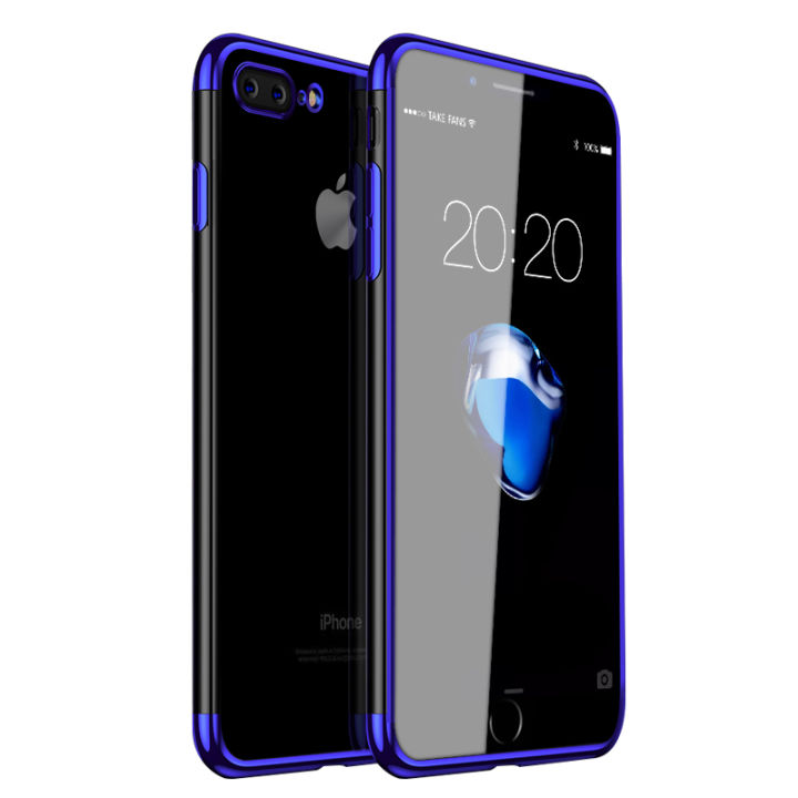 สำหรับ-apple-iphone-7-8-plus-5-5นิ้วทีพียูอ่อนและยืดหยุ่นเคสเยลลี่คริสตัลใสกลับโลหะหรูหรา-luster-edge-ฝาครอบโทรศัพท์