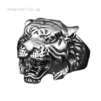 Mens fashion stainless steel steampunk gothic vintage 3D tiger head ring retro cool biker punk rock rings Silver