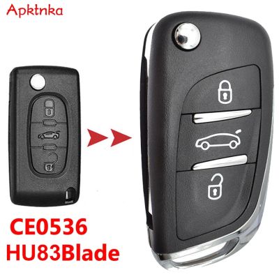 Apktnka เคสซองใส่กุญแจรถยนต์ดัดแปลงรีโมทพลิกพับได้3ปุ่มสำหรับ Peugeot 207 307 407 408 308สำหรับ Citroen C4 C2 HU83