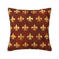 [FAZOZO Home Textile Store] Royal Gold หนังสีน้ำตาล Fleur De Lis ปลอกหมอนอิง55x55เซนติเมตรลิลลี่ดอกไม้กำมะหยี่นอร์ดิกปลอกหมอนห้องนั่งเล่นตกแต่ง