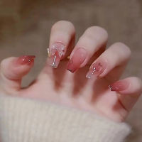 DIY DIY Fake Nails แผ่นแปะเล็บสีไล่ระดับ 24 โบว์พีชรักบรรจุกล่องเปลี่ยนสีเมื่อเห็นแสง