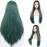 Charisma Long Straight Hair Ombre Green Wig High Temperature Fiber Synthetic Lace Front Wig with Black Roots Cosplay Wigs ของขวัญ ของขวัญ