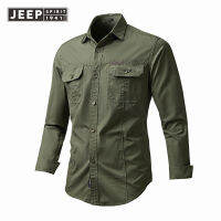 JEEP SPIRIT ทหารชายเสื้อหลายกระเป๋าบางฤดูใบไม้ผลิใหม่ผ้าฝ้ายขนาดใหญ่สบายๆ Workwear เสื้อแขนยาว