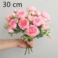 ✥ Factory direct sale silk peony rose pink 30cm fake bouquet 5 big heads 4 buds fake flowers home wedding decoration interior