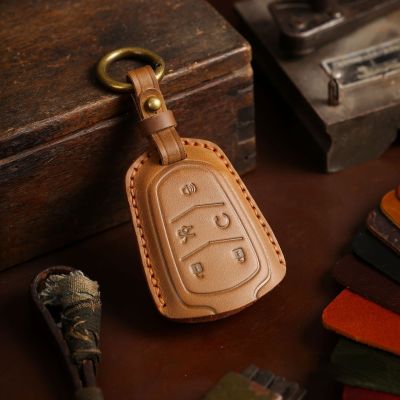 Car Key Cover Case Leather Fob Pouch Keychain Holder Auto Keyring Shell Accessories for Cadillac 4 Button XT5 CT5 XT4 CT6 Pocket