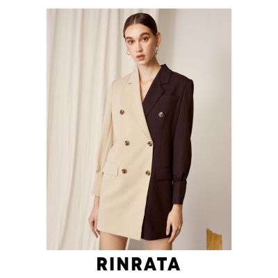 RINRATA - Dinah Dress Suit dress เดรส เดรสผู้หญิง สูท สูทผู้หญิง ชุดแซค ตัดต่อ สองสี เบจ และ น้ำเงิน ปลายแขนจั๊มรูด ชุดผู้หญิง ชุดทำงาน ชุดไปงาน