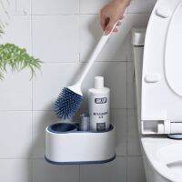 2 In 1 Wall Mounted Silicone Toilet Brush with Holder Shelf Rack Storage Box Set Quick Drying Hanging Cleaning Tools Bathroom Ac