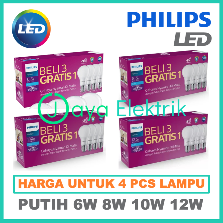 Paket 3 Gratis 1 Lampu Philips Led Mycare 6w 8w 10w 12w 14 5w 14 5w