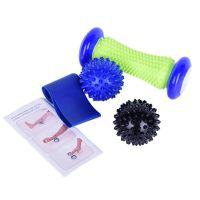 Yoga Massage Stick 4-Piece Set Pvc Yoga Supplies Plantar Massager with Thorns Workout Massage Ball Elastic Band Ankle Roller Equipment