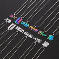 Magazine BOY Bear OKAY  Razor Blade Necklace Letter Pendant Stainless Steel Flame Quenched Hip-Hop Rock Men DJ Rapper Jewellery Fashion Chain Necklace