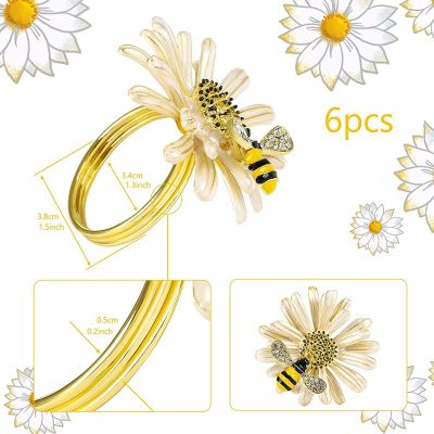 ชุด12 Daisy Sunflower Napkin Rings, Gold Bee Napkin Ring Holders For Formal Or Casual Dinning Table Decor