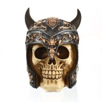 ☋ HeyMamba Resin Skeleman Helmet Skull Head Figurine Creative Armor Warrior Skull Statues Halloween Decoration