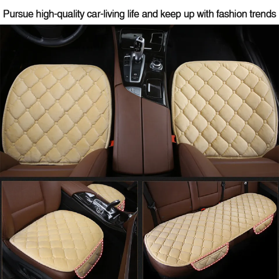 2pcs Beige Short Plush Car Seat Cushion, Thickened Warm Slip