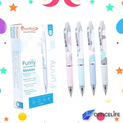 ( โปรโมชั่น++) คุ้มค่า [12 ด้าม] ปากกาลูกลื่น Quantum Funny ปากกาลูกลื่น เจลลูลอยด์ฟันนี่ 0.5 มล.หมึกน้ำเงิน ด้ามคละสี ราคาสุดคุ้ม ปากกา เมจิก ปากกา ไฮ ไล ท์ ปากกาหมึกซึม ปากกา ไวท์ บอร์ด