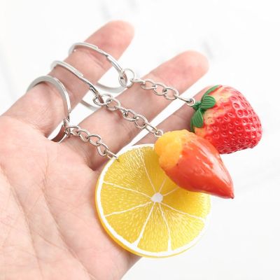 【YF】 Lemon Strawberry Pepper Eggplant Corn Tomato KeyChain Cute 3D Fruit Vegetable Car Bag Pendant Ring