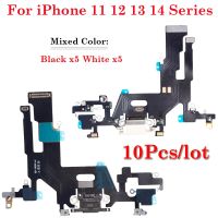 10 ชิ้น / ล็อตชาร์จ USB ชาร์จพอร์ตเชื่อมต่อเชื่อมต่อ Flex Cable Ribbon พร้อมส่วนซ่อมไมค์สําหรับ iPhone 11 12 13 14 Pro Max Mini