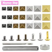 【CW】 100sets Metal Pyramid Cap Rivets Square Studs And Round Rivet Base With Tools for Leather Craft Bag Clothing Garment Shoes