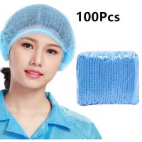 100Pcs Disposable hat blue Caps Hair Net Non- Hair Cover for Laboratory Nurse Cooking Food Service Hygiene