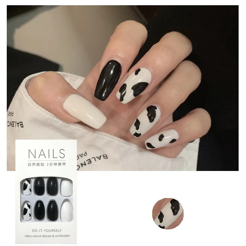 ZenababyShop Cow Type Fake Nail Patch Long Removable Manicure Finished Nail  | Lazada PH