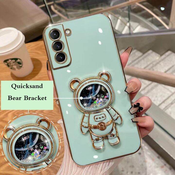 เคสมือถือชุบโลหะวางหมีอวกาศแบบทรายดูดสำหรับ-tecno-spark-8c-9t-8-7-6-go-pova-2-camon-18-16-15-pro-pop-5-lte-air-soft-cover-carterfa