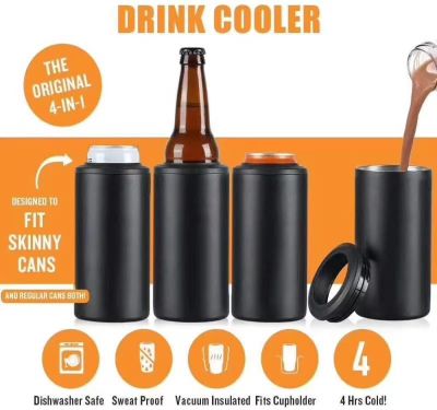 12oz Slim Can Cooler Stainless Steel Silver Beer Cold Keeper Double Wall Insulated Vacuum Cola Drink Beverage Beer Can Holder